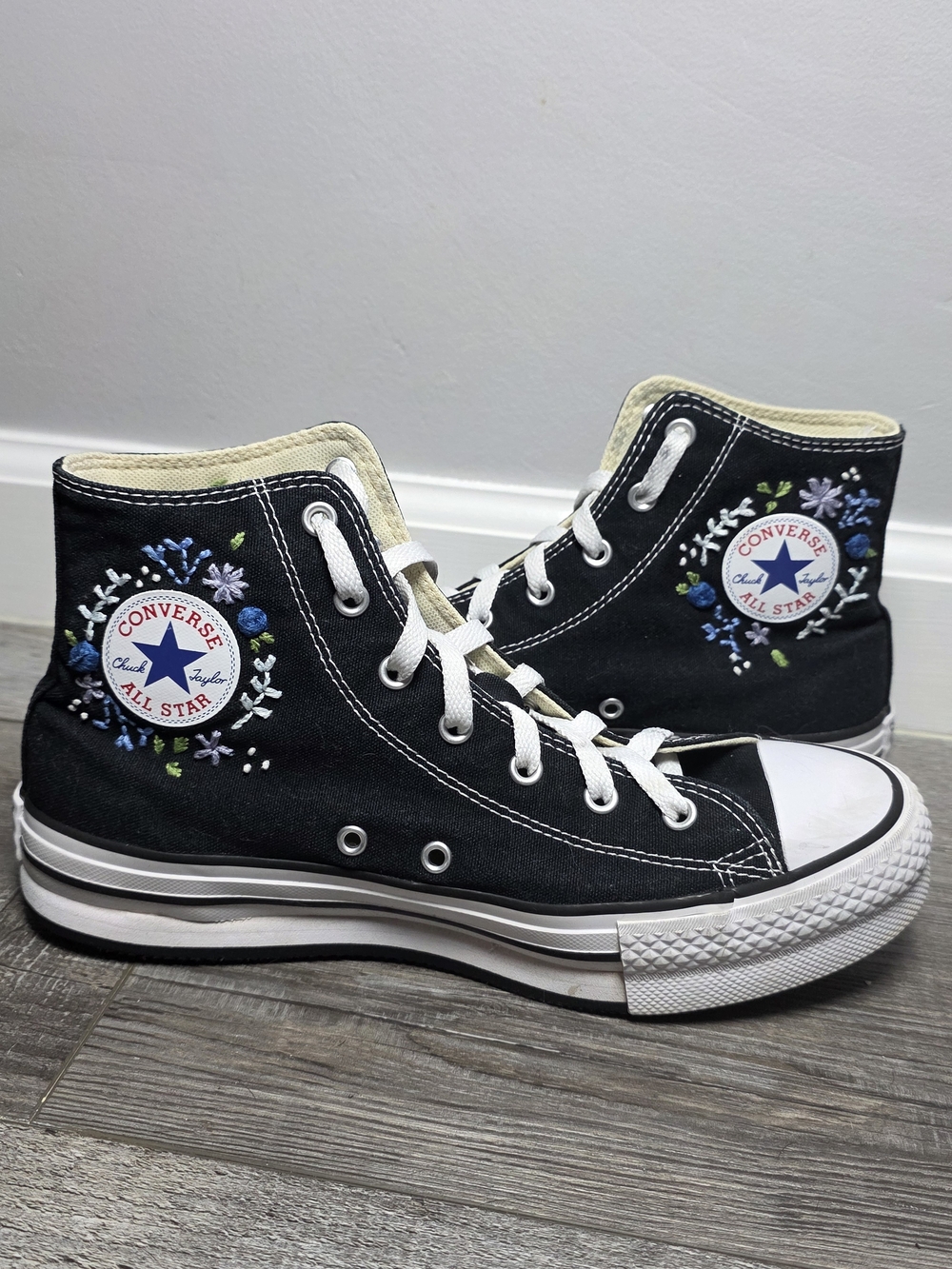 Converse All Star EVA Lift Platform High Top Floral Embroidered Shoes *READ